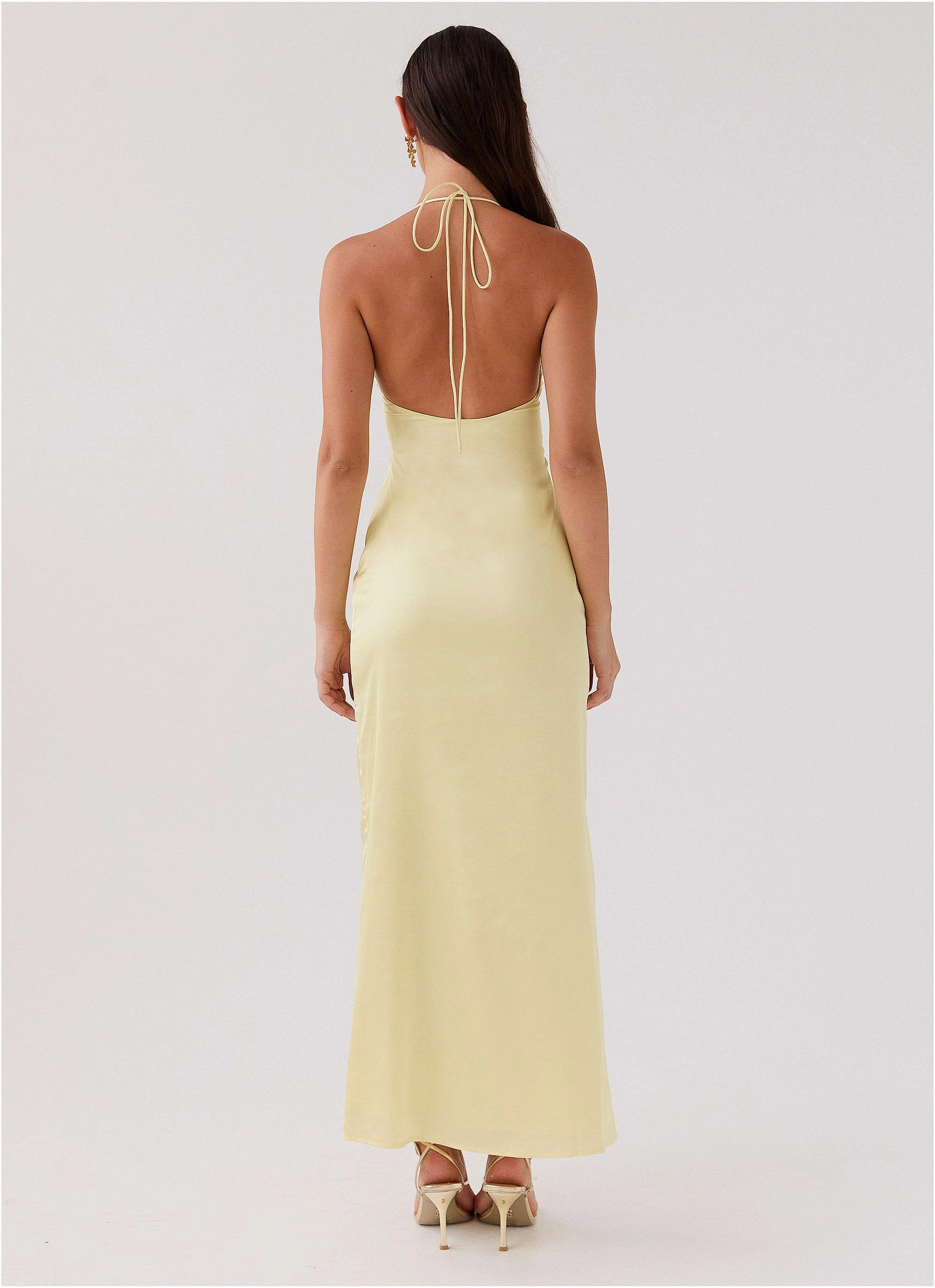 Clean Mood Silky Finish Dream Sight Lace Satin Maxi Dress - Lemon