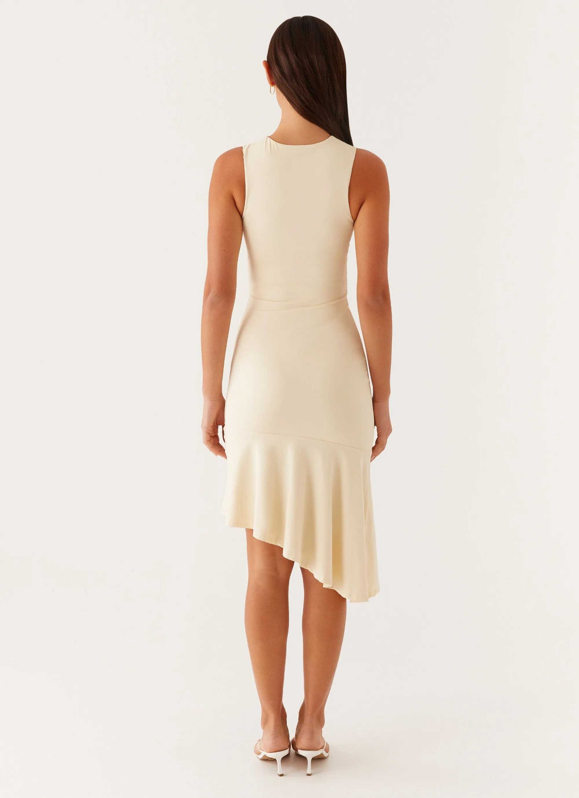 Niya Ruched Midi Dress - Pastel Yellow Urban Style