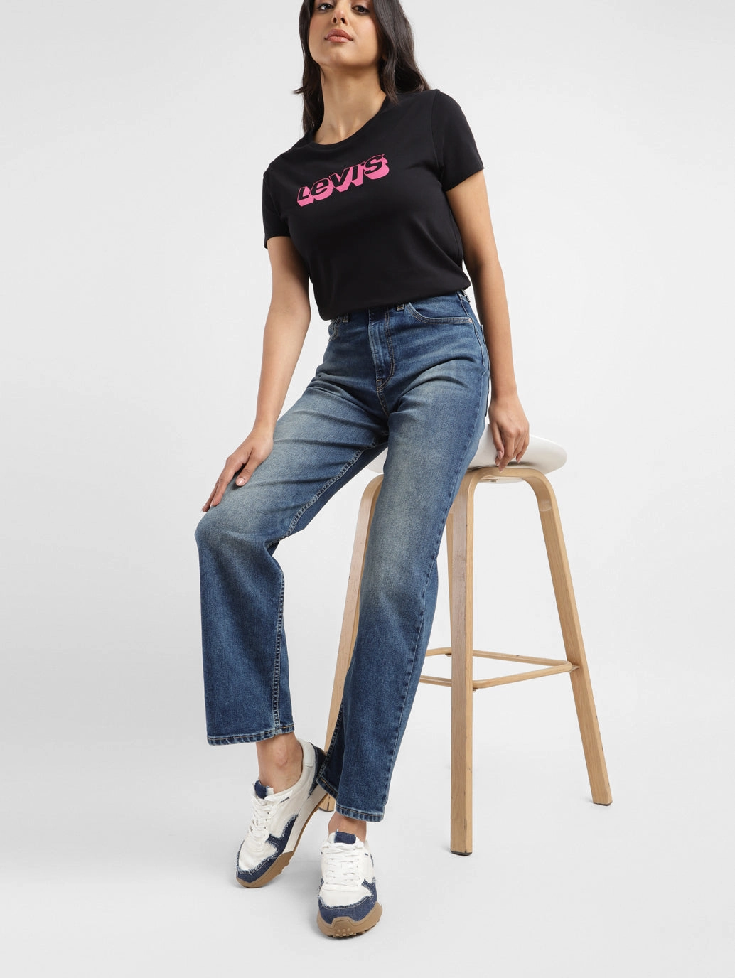 Women's Blue Ribcage Straight Fit Mid Rise Jeans Quality Basic Sporty Comfort