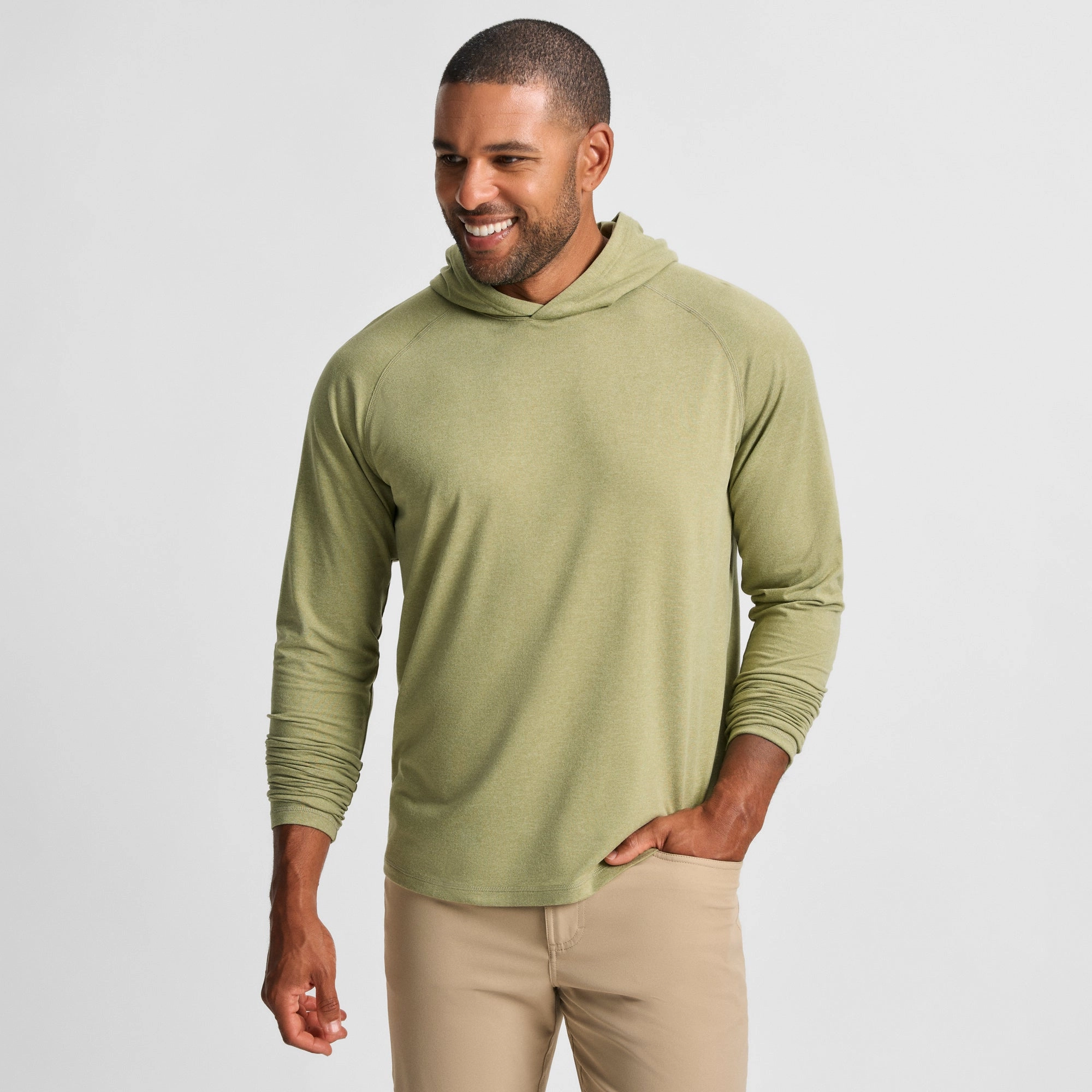 Sage Wander Hoodie Ribbed Trim Classic Crew Neck