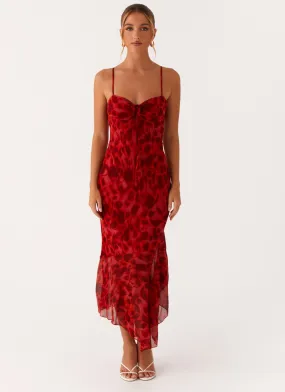 Effortless Look Sally Midi Dress - Deep Red Floral