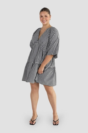 SALORA DRESS B&W GINGHAM Sleek Presence Dreamy Drape