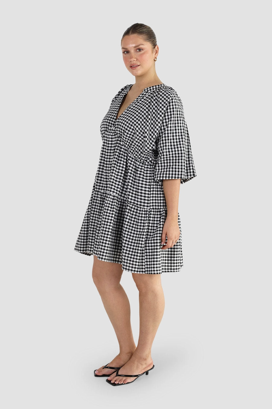 Lace Accent SALORA DRESS B&W GINGHAM