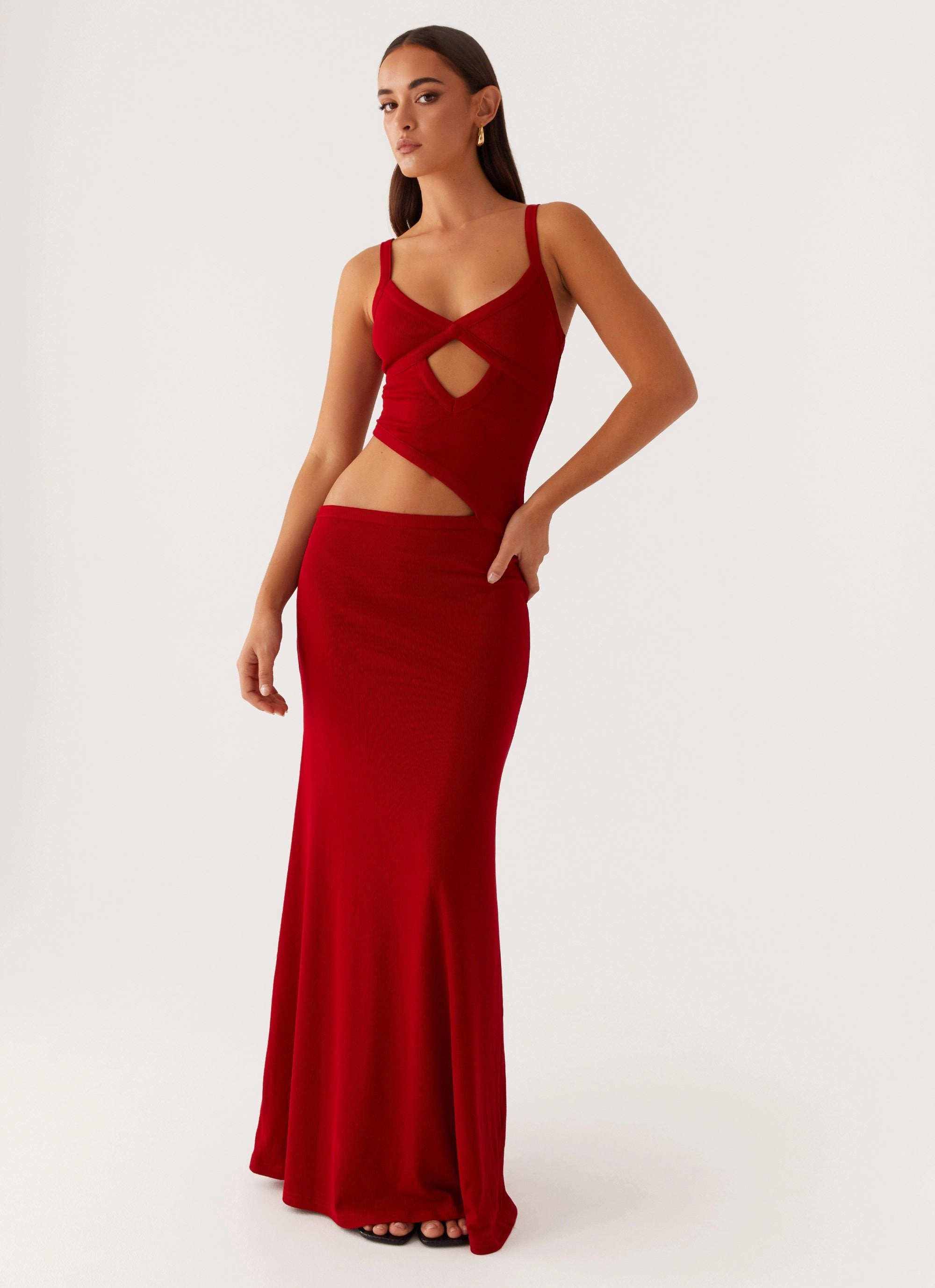 Jocelyn Maxi Dress - Red Layered Volume Day Fit