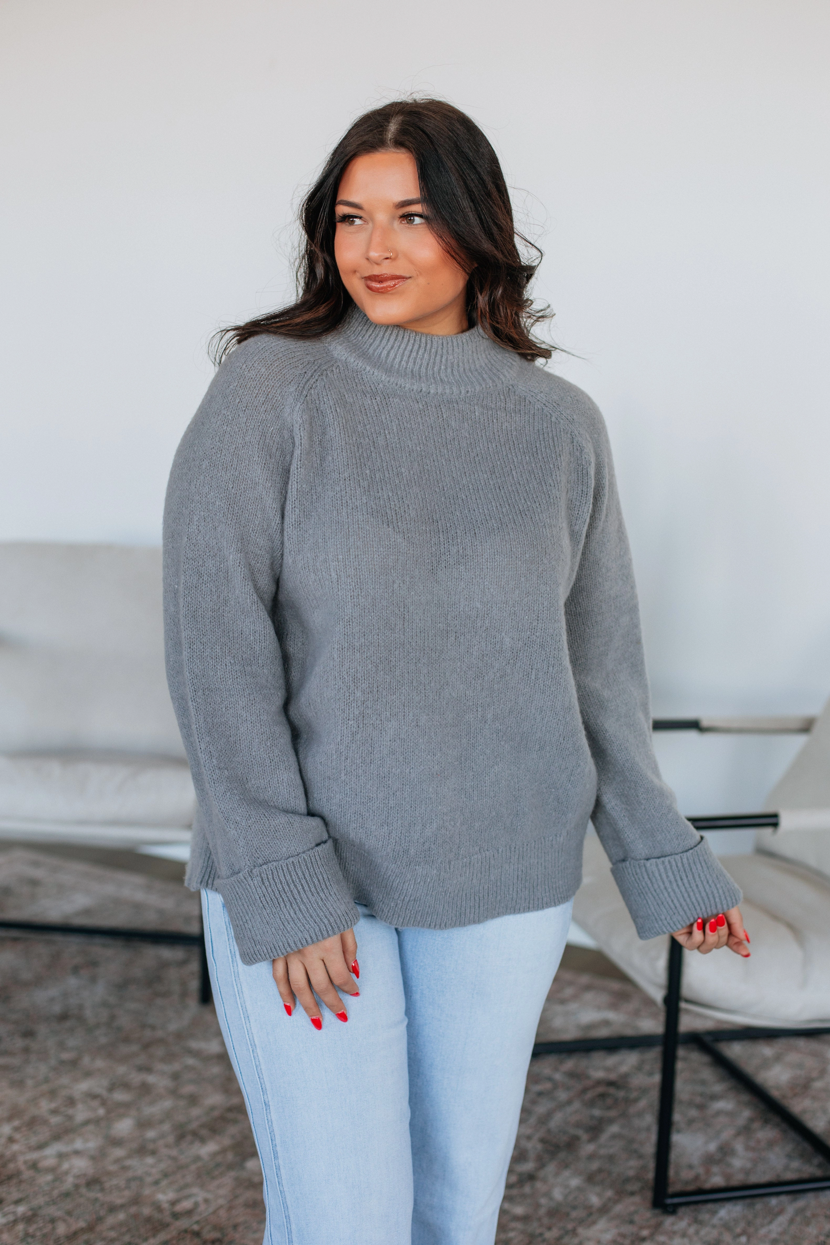 Samson Mock Neck Sweater - Grey Tagless Neck Finish