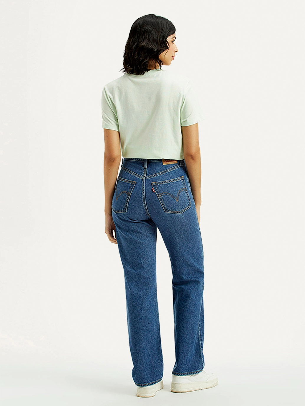 Smooth Picnic Style Women's Med Indigo Ribcage Straight Fit High Rise Jeans