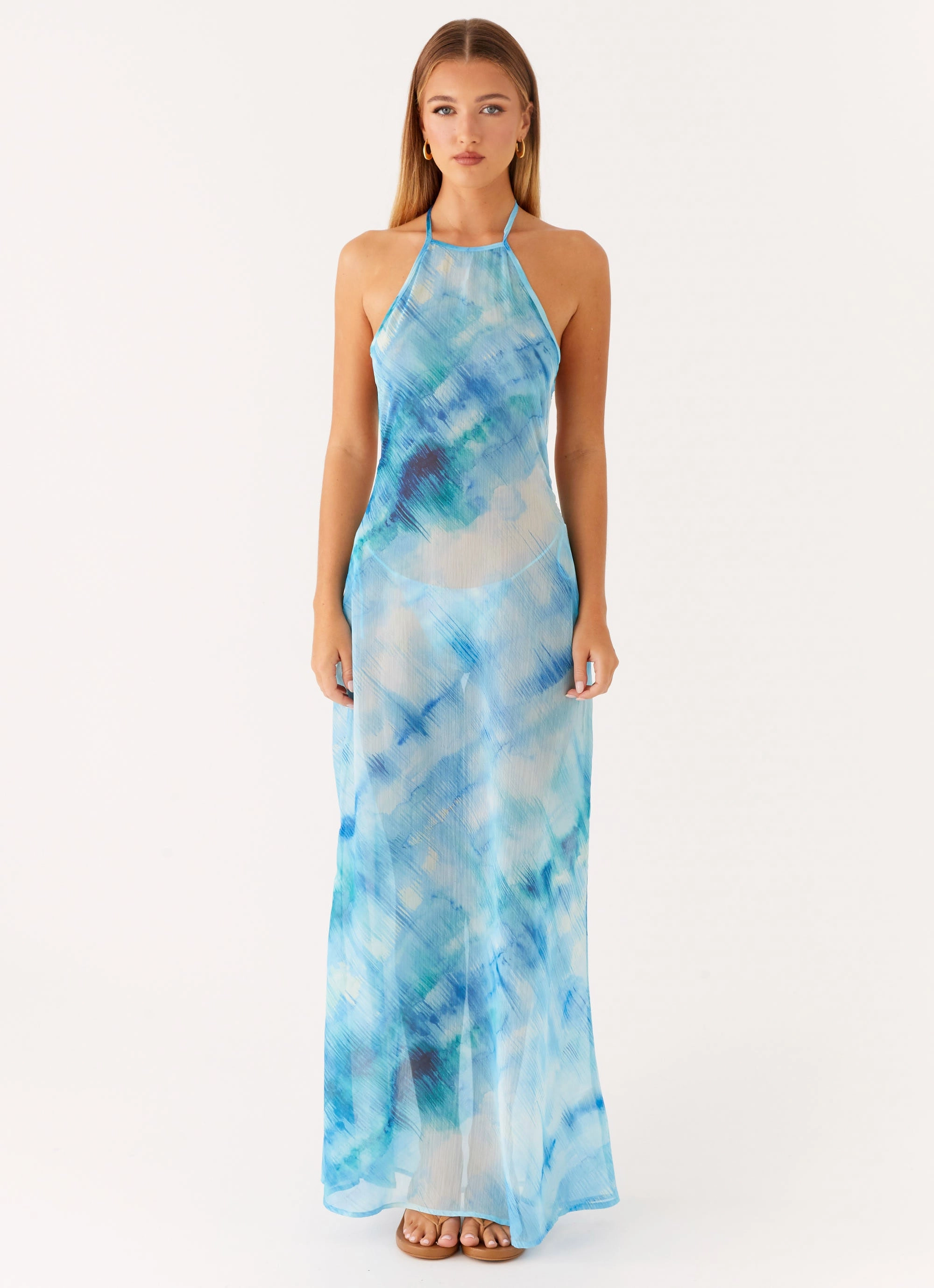 Sandra Maxi Dress - Blue Tie Dye Sculpted Form Perfect For Work