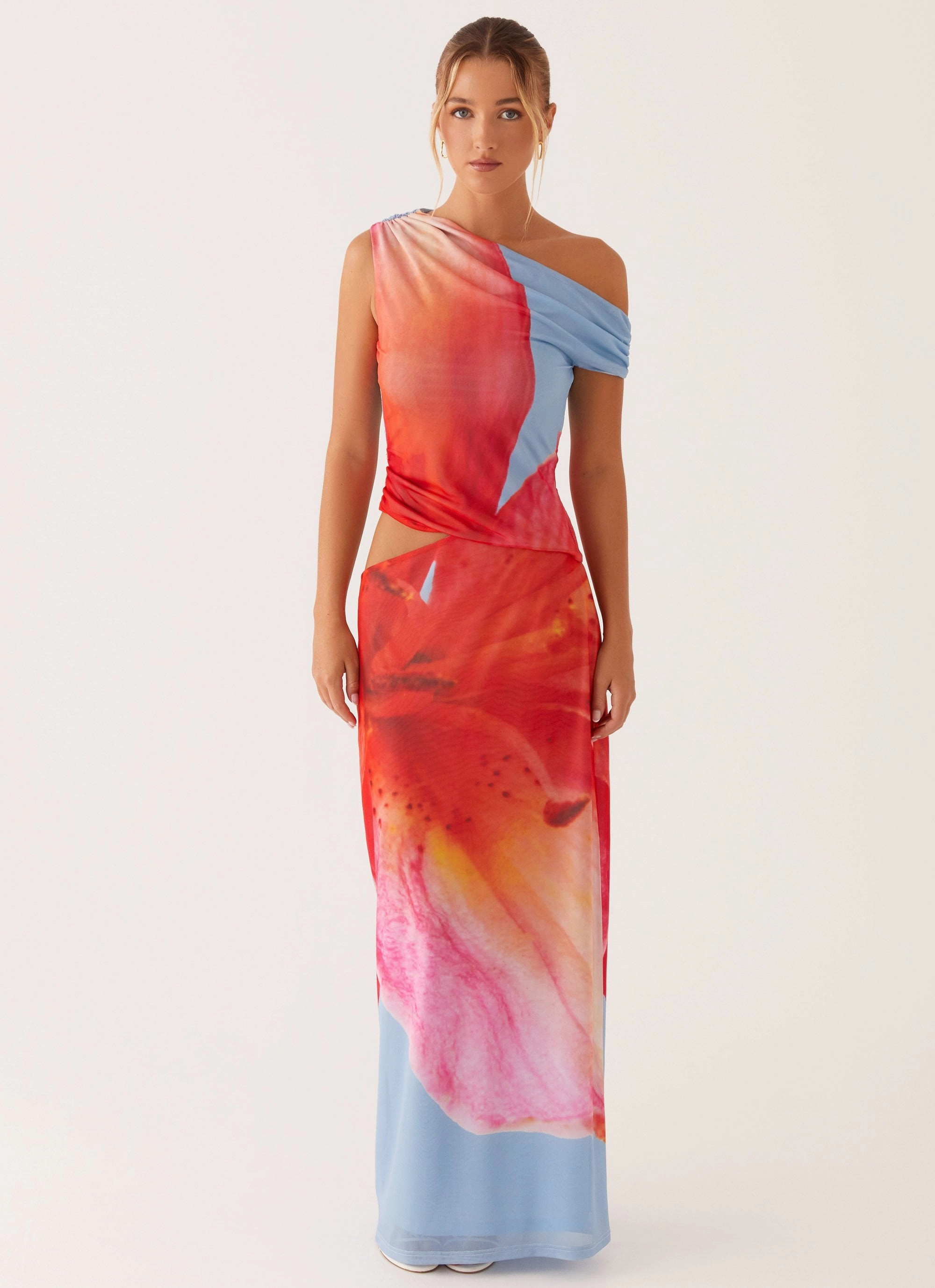 Timeless Soft Subtle Lines Santa Monica Maxi Dress - Blue Floral