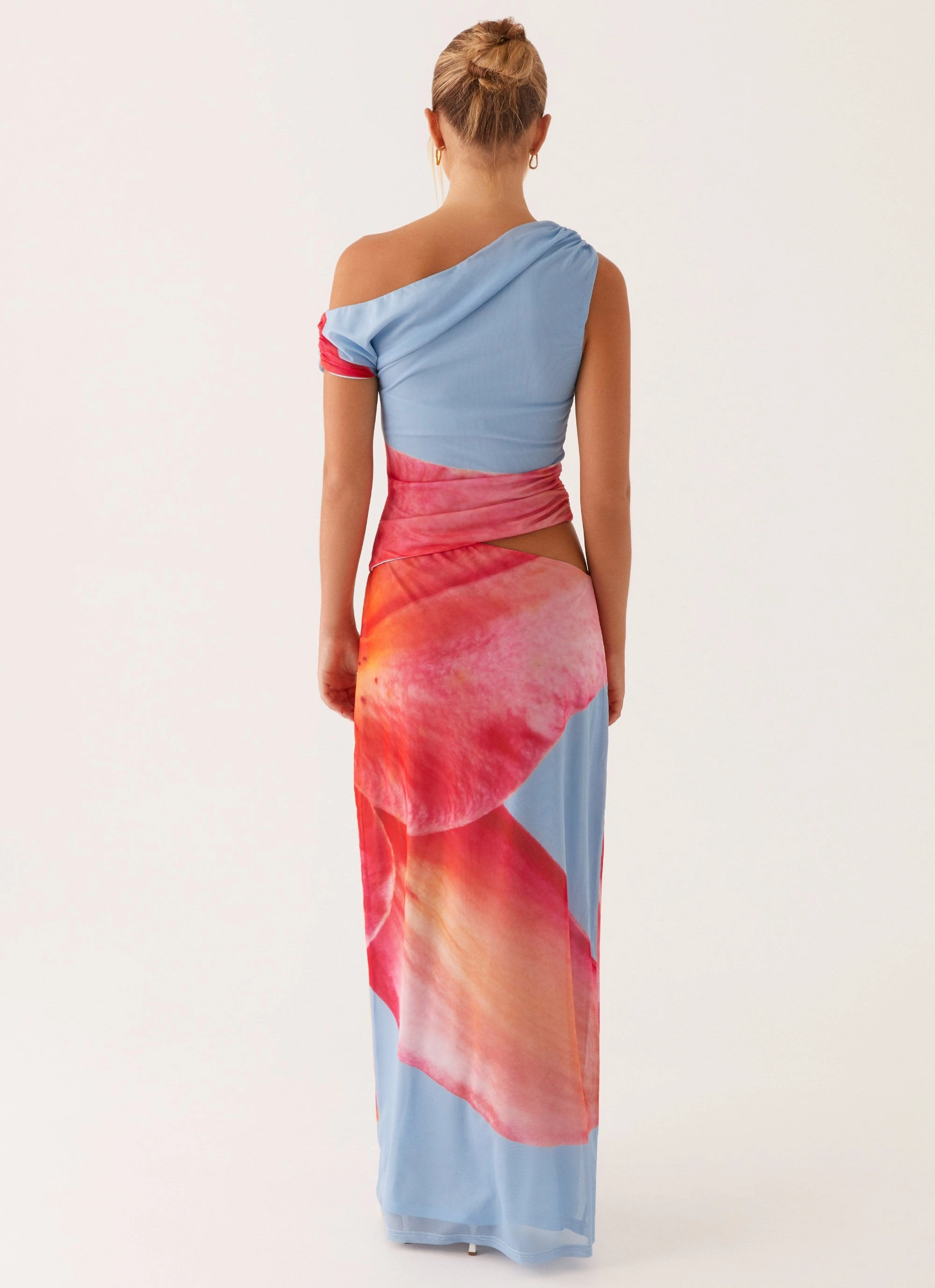 Santa Monica Maxi Dress - Blue Floral Statement Neck Summer Air