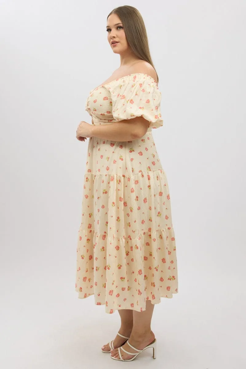 Knit Warm Pink Floral Midi Dress Short Sleeve Floral Twist Front