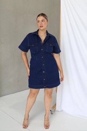 Soft Detail Lightweight Wear SAVEIRA DENIM DRESS MIDNIGHT