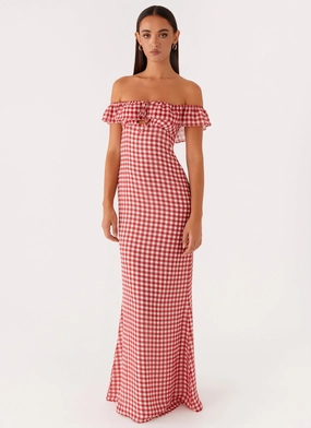 Body Safe Scarlet Cherry Maxi Dress - Red Gingham