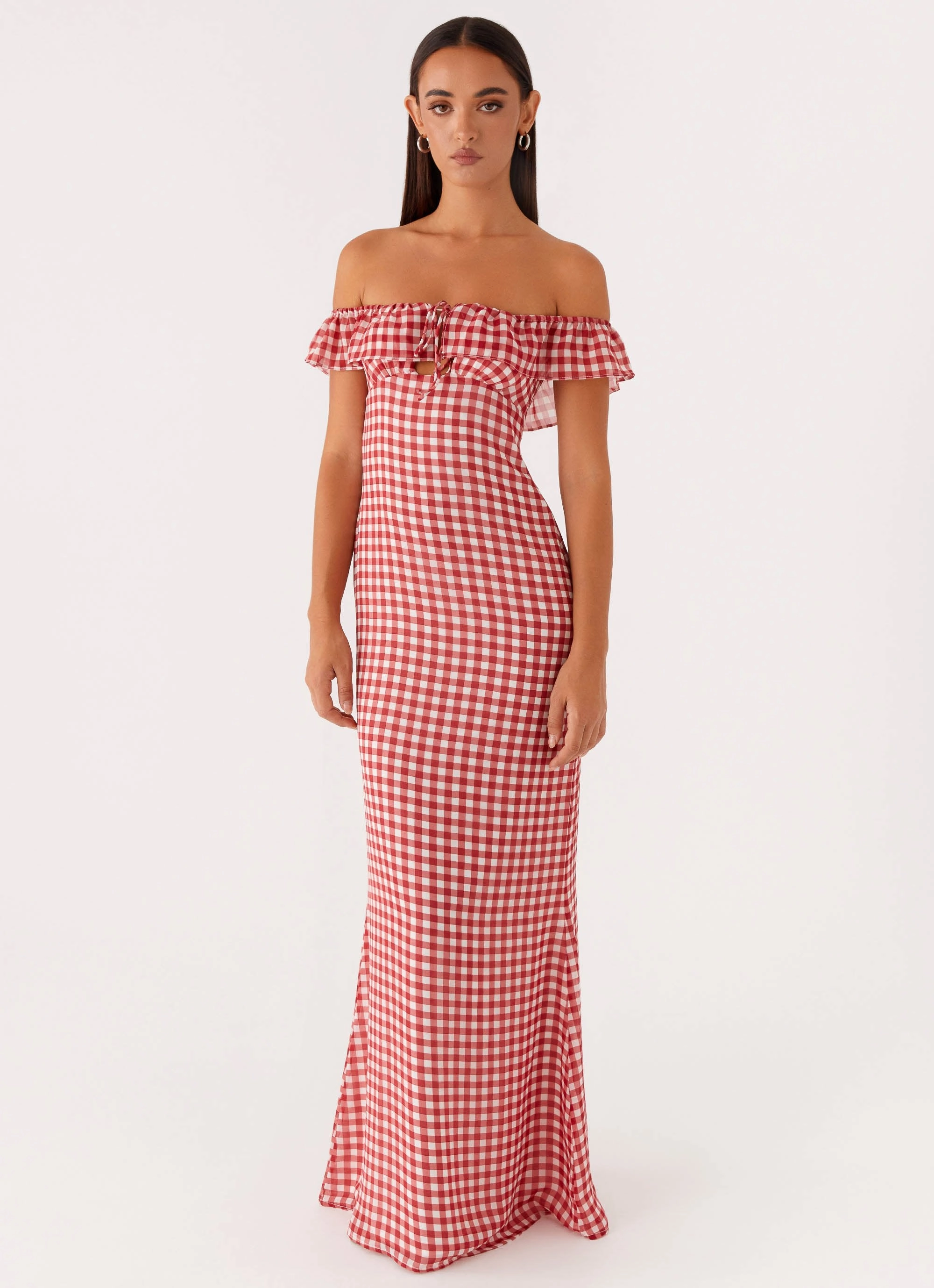 Body Safe Scarlet Cherry Maxi Dress - Red Gingham