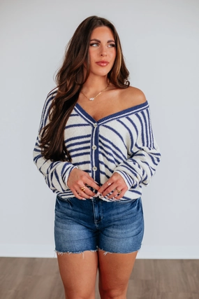 Scottie Striped Cardigan - Navy Mix Fashion Knit Comfy Fit Design