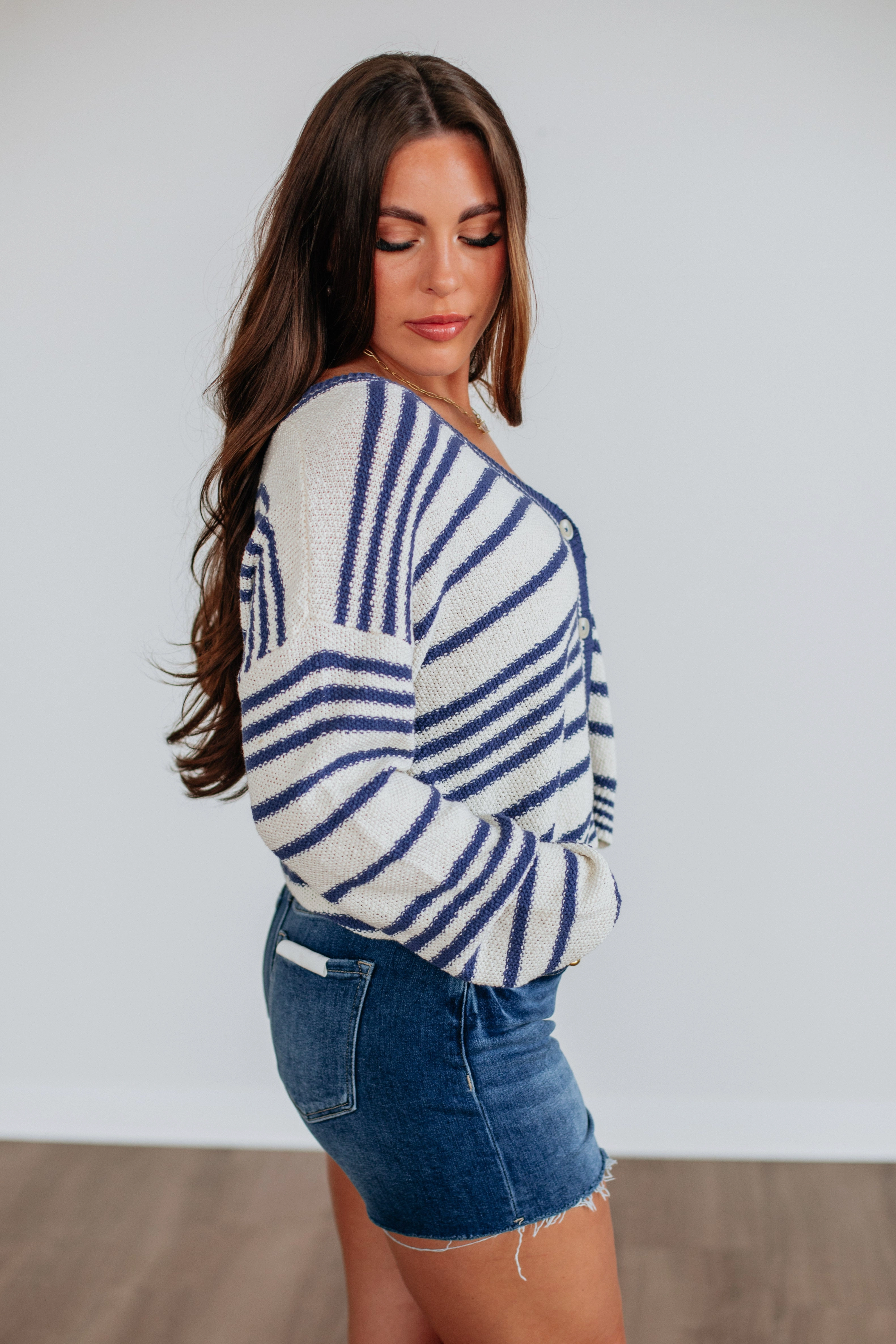 Scottie Striped Cardigan - Navy Mix Stylish Knit Look