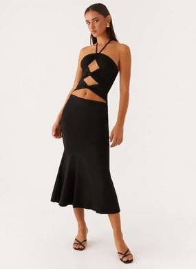 Zena Halterneck Midi Dress - Black Relax Flex Contrast-Lining