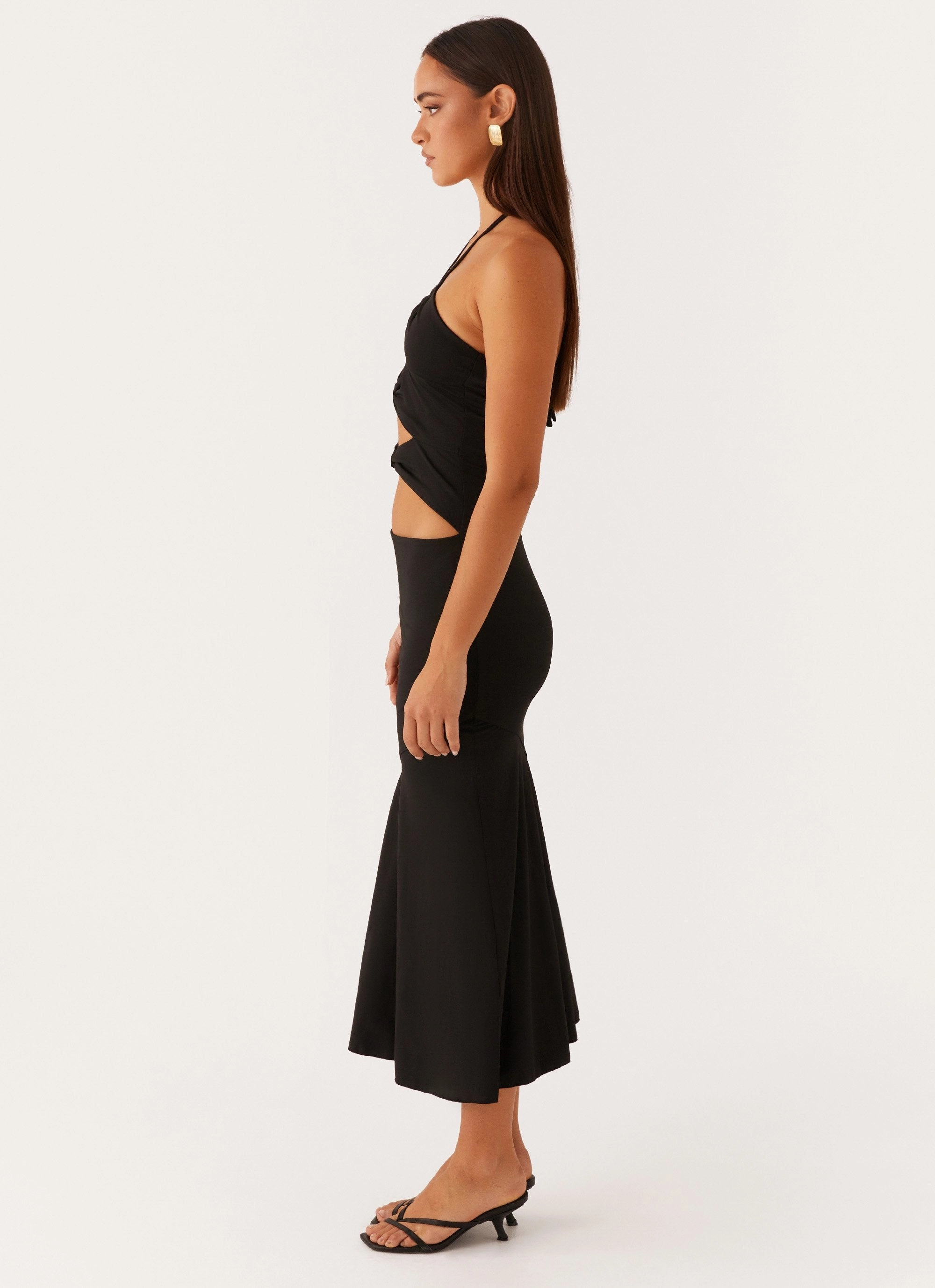 Silky Shape Zena Halterneck Midi Dress - Black