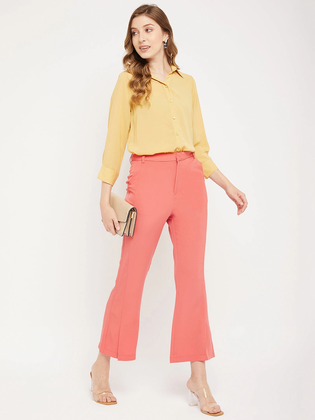 Fashion Staple Madame Solid Coral Bootcut Trousers