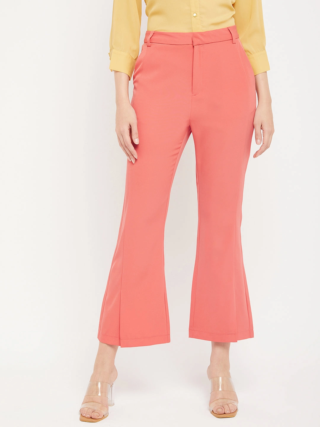 Madame Solid Coral Bootcut Trousers Timeless Wear City Wear