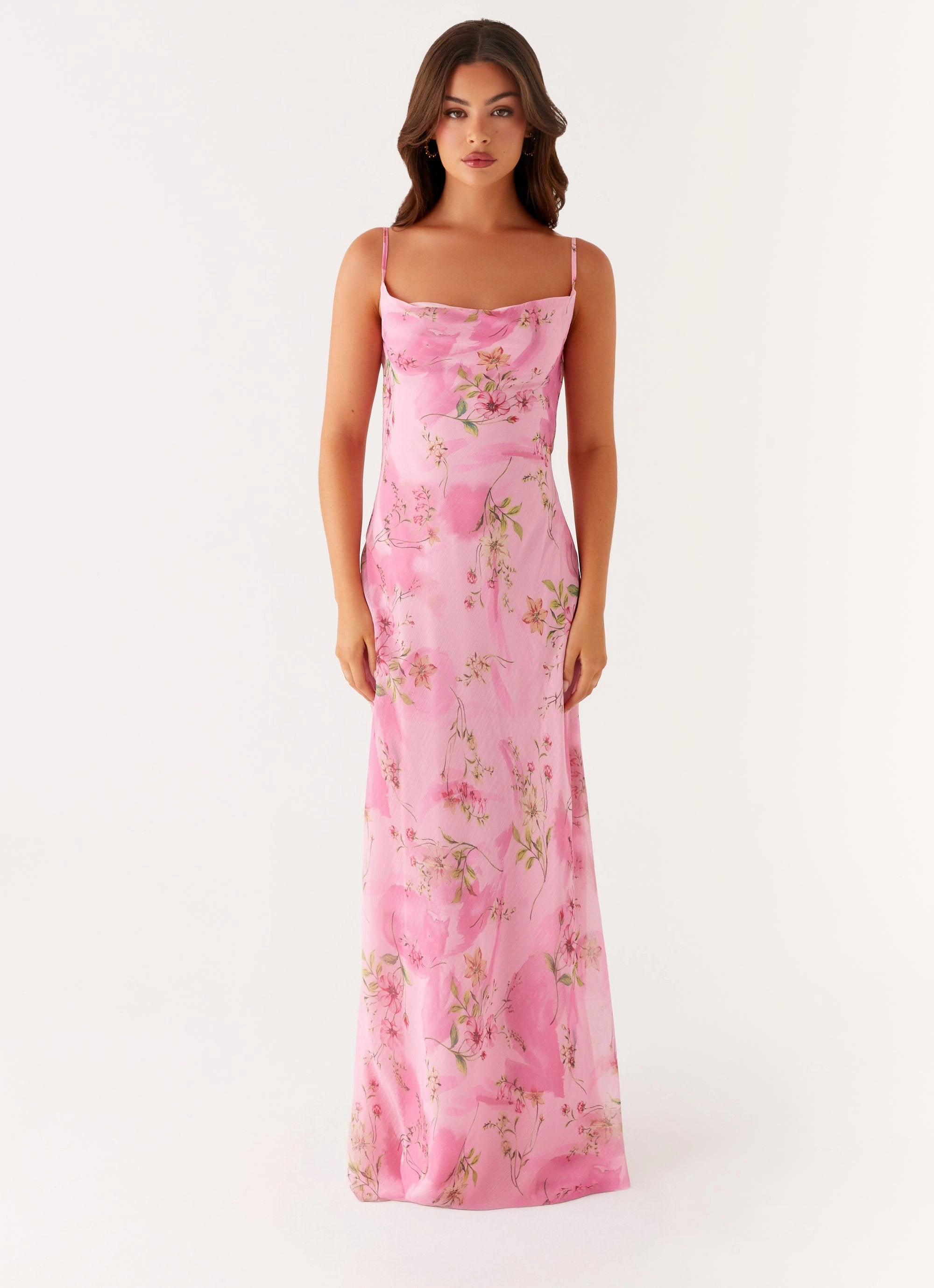 Embroidered-Sleeve Occasion Ready Orlando Maxi Dress - Pink Floral Print