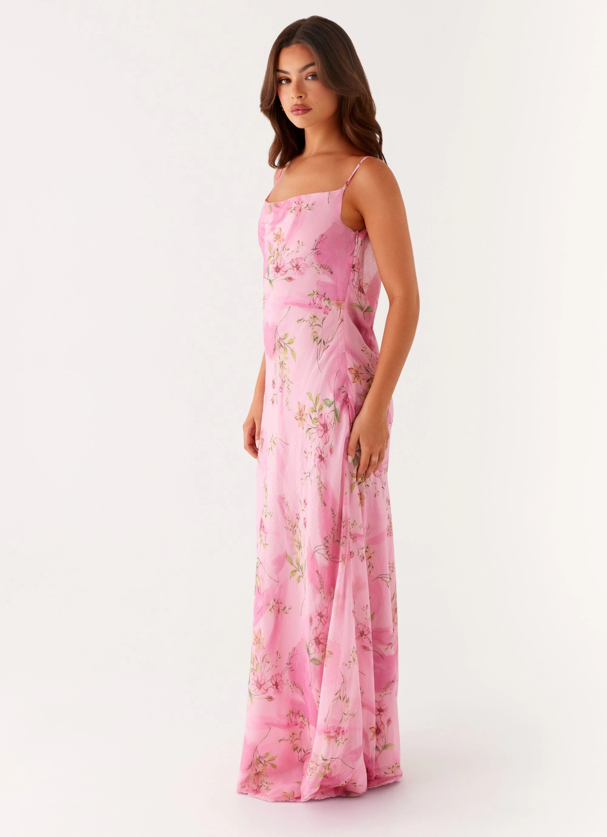 Bow-Detail Comfy Layers Orlando Maxi Dress - Pink Floral Print