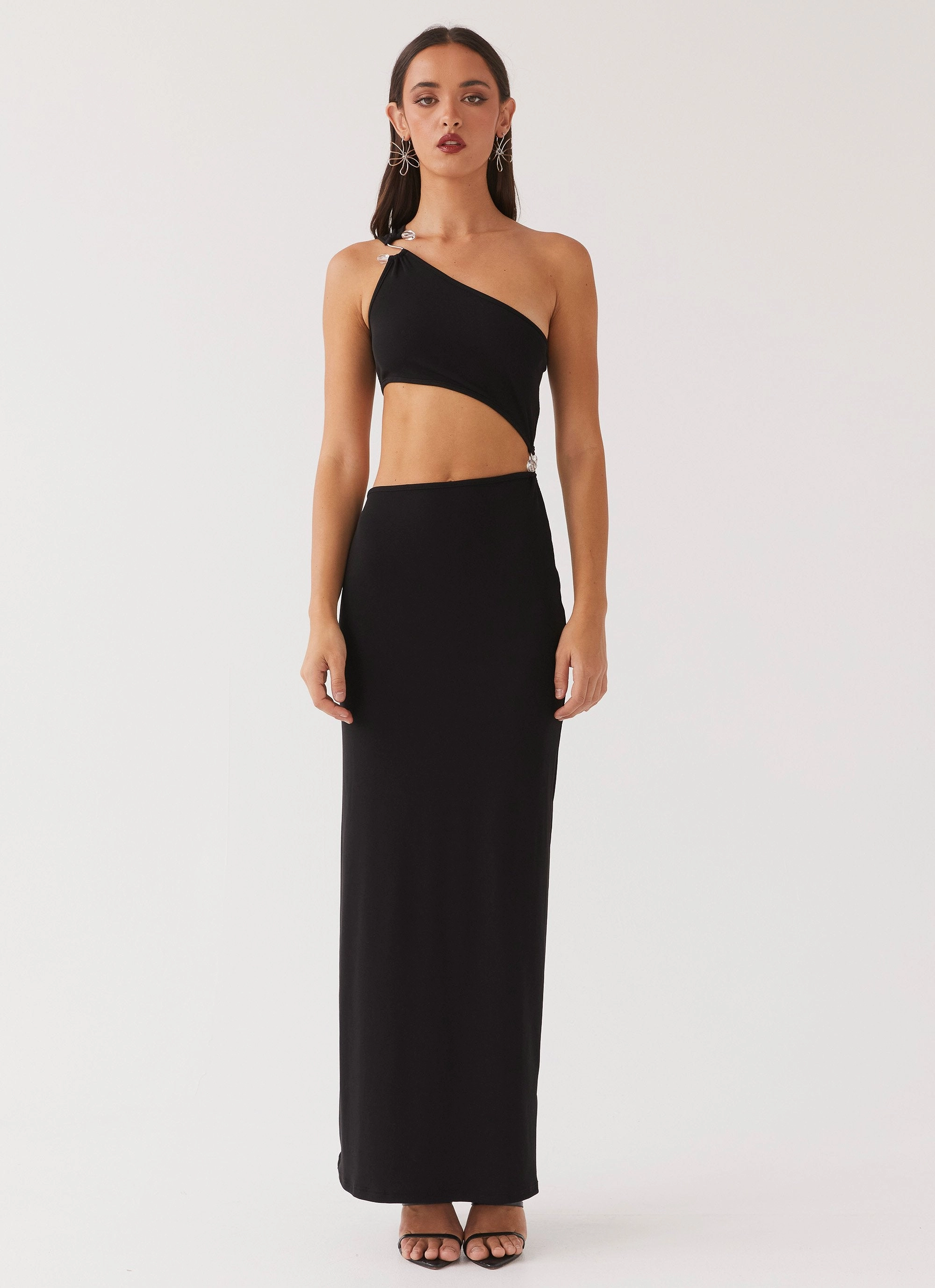 On The Moon Maxi Dress - Black Stud-Detail Classic Look