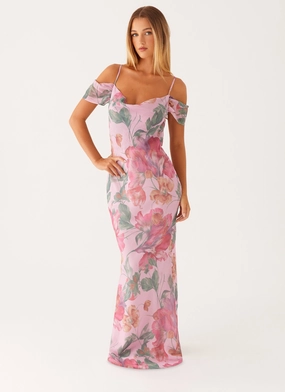 Seline Maxi Dress - Pink Floral Soft Touch Joy Glow