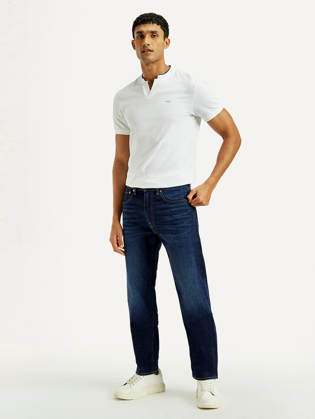 Cool Essential Men's 505 Dark Indigo Straight Fit Mid Rise Linen Jeans