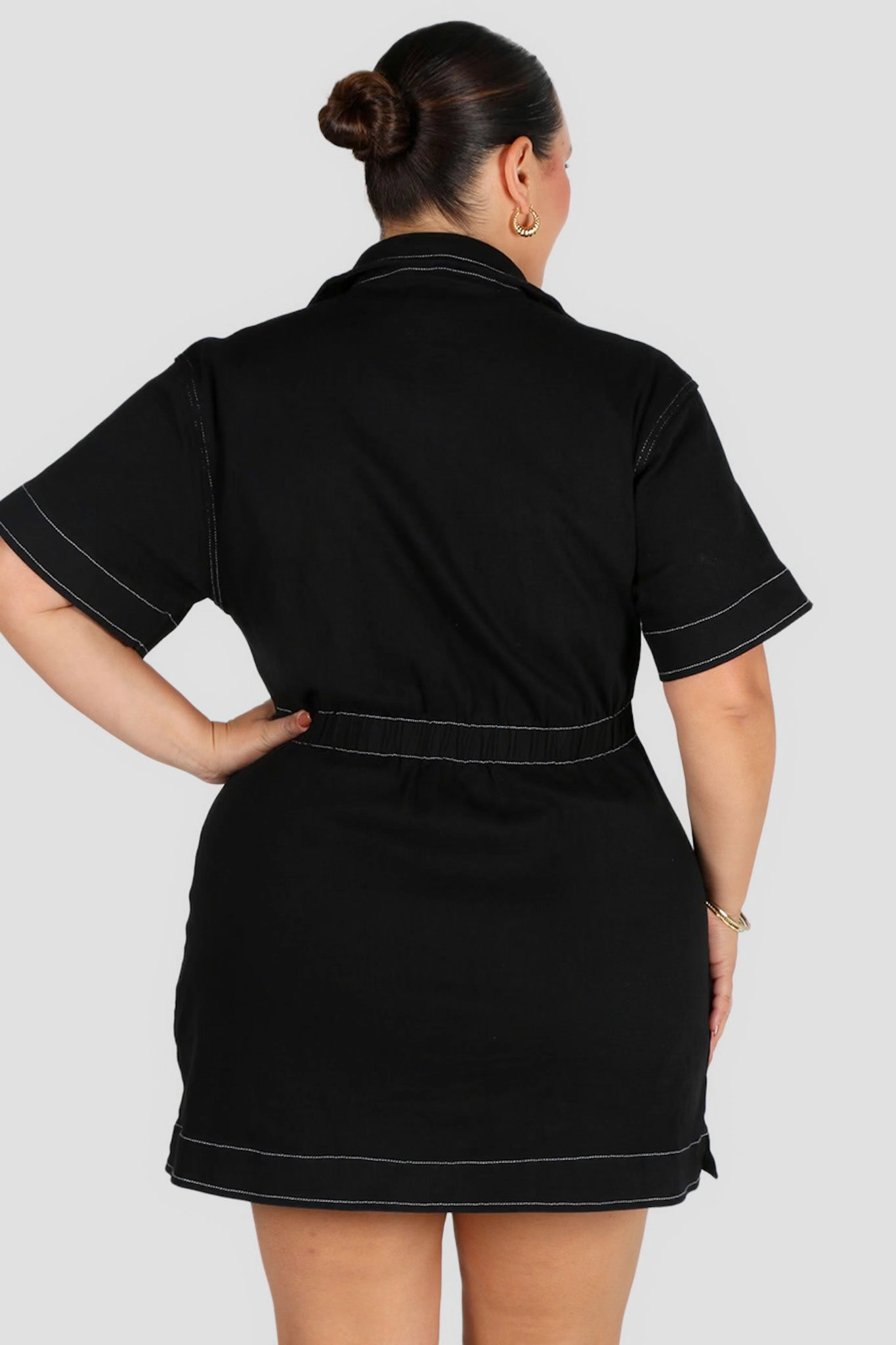 Button Chic Cool Structure SAVEIRA DENIM DRESS CONTRAST STITCH