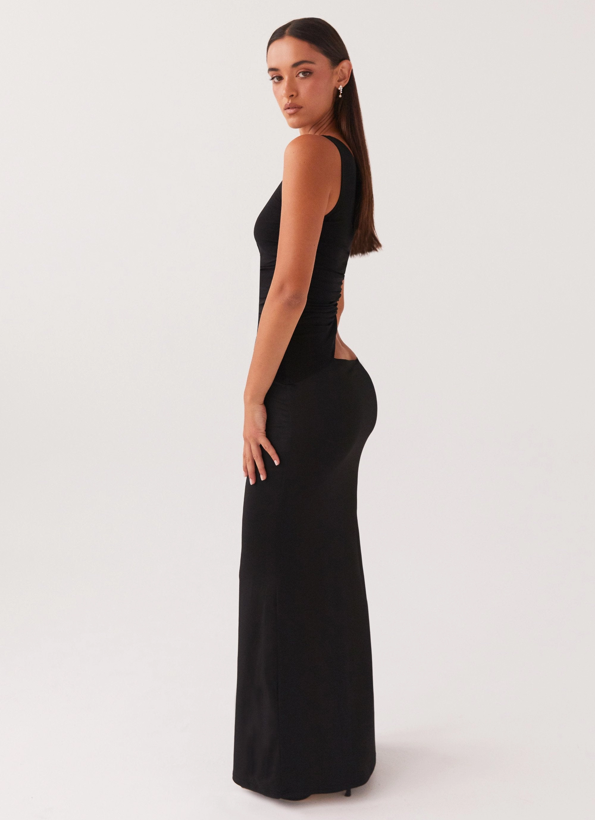 Seranella One Shoulder Maxi Dress - Black Sleeveless