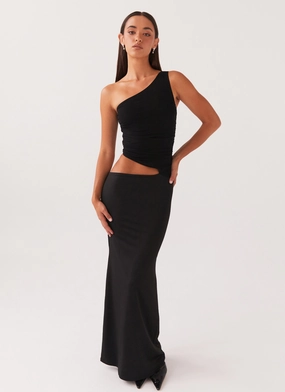 Timeless Fit Look Fall Piece Seranella One Shoulder Maxi Dress - Black