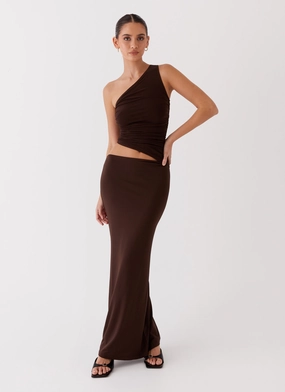 single wear Bare Glow Seranella One Shoulder Maxi Dress - Chocolate