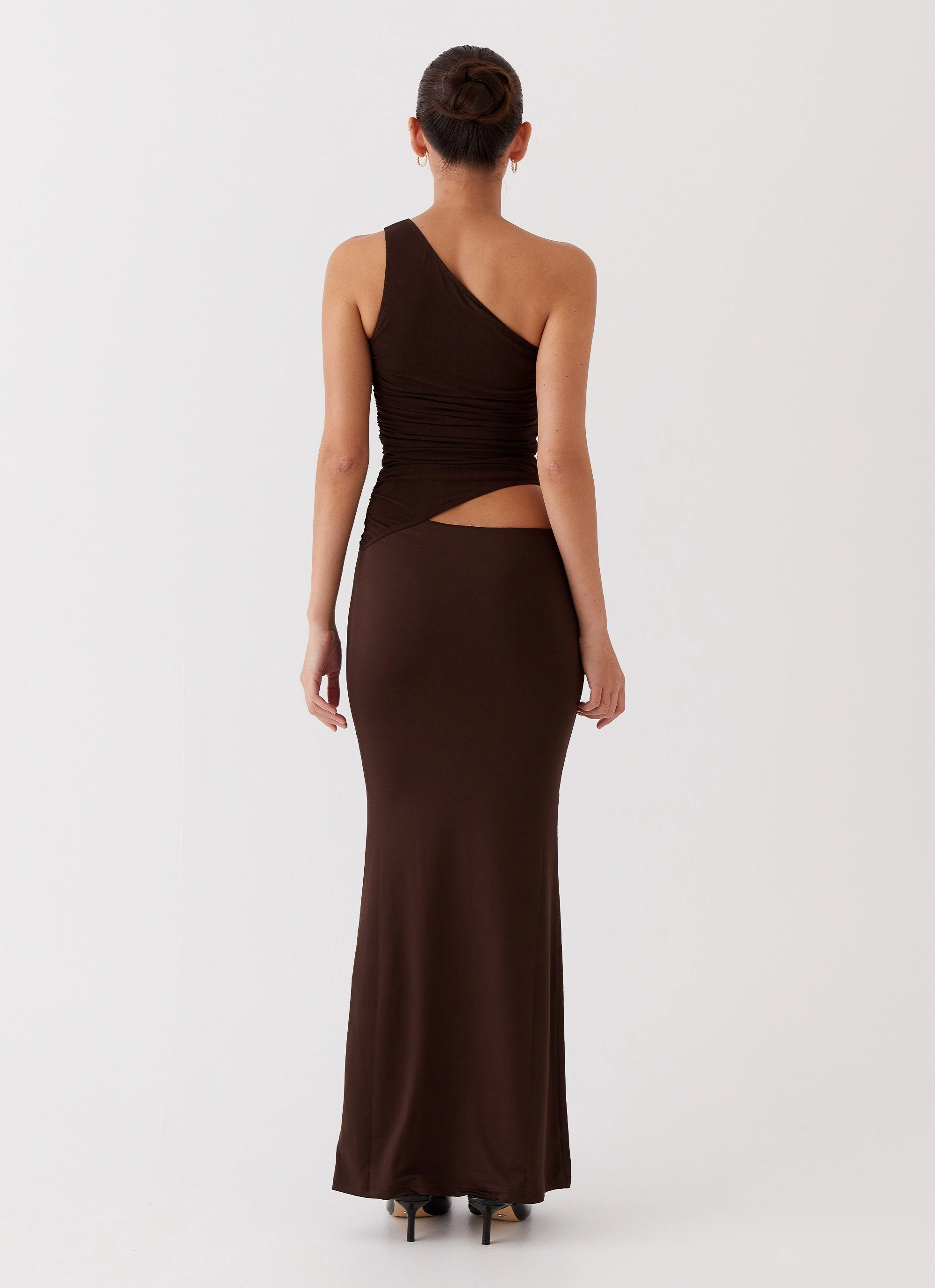 Guest Shine Seranella One Shoulder Maxi Dress - Chocolate