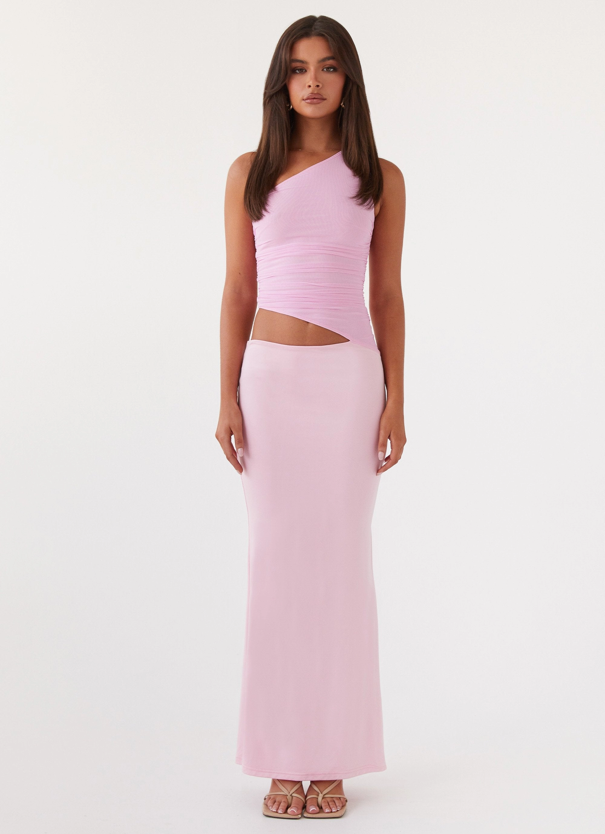 Seranella One Shoulder Maxi Dress - Pink Relax Tones Smart Layering