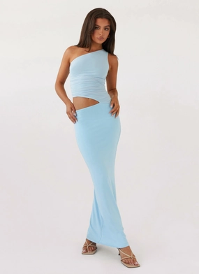 Seranella One Shoulder Maxi Dress - Sky Blue Match Quick