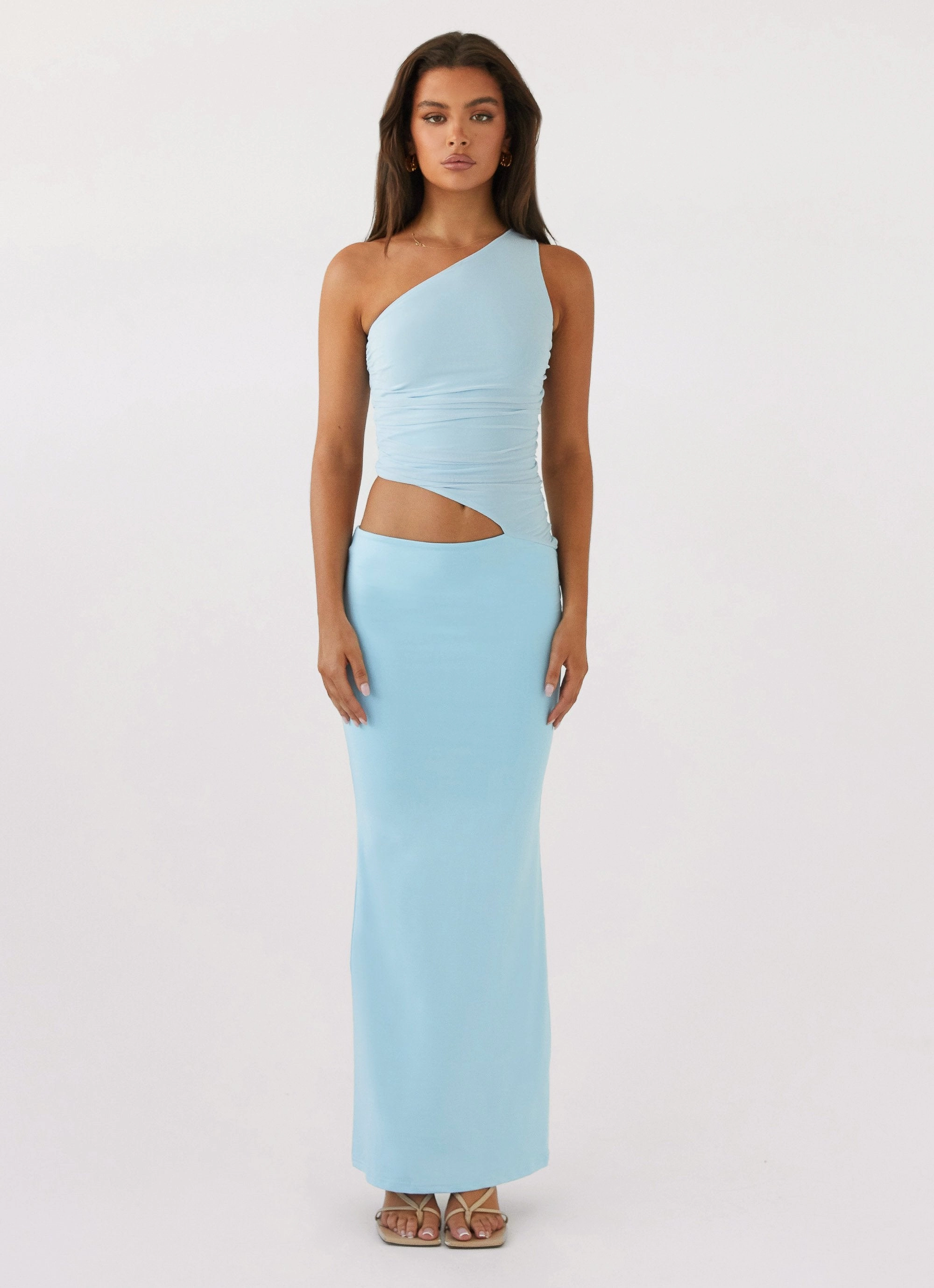 Smooth Layering Seranella One Shoulder Maxi Dress - Sky Blue