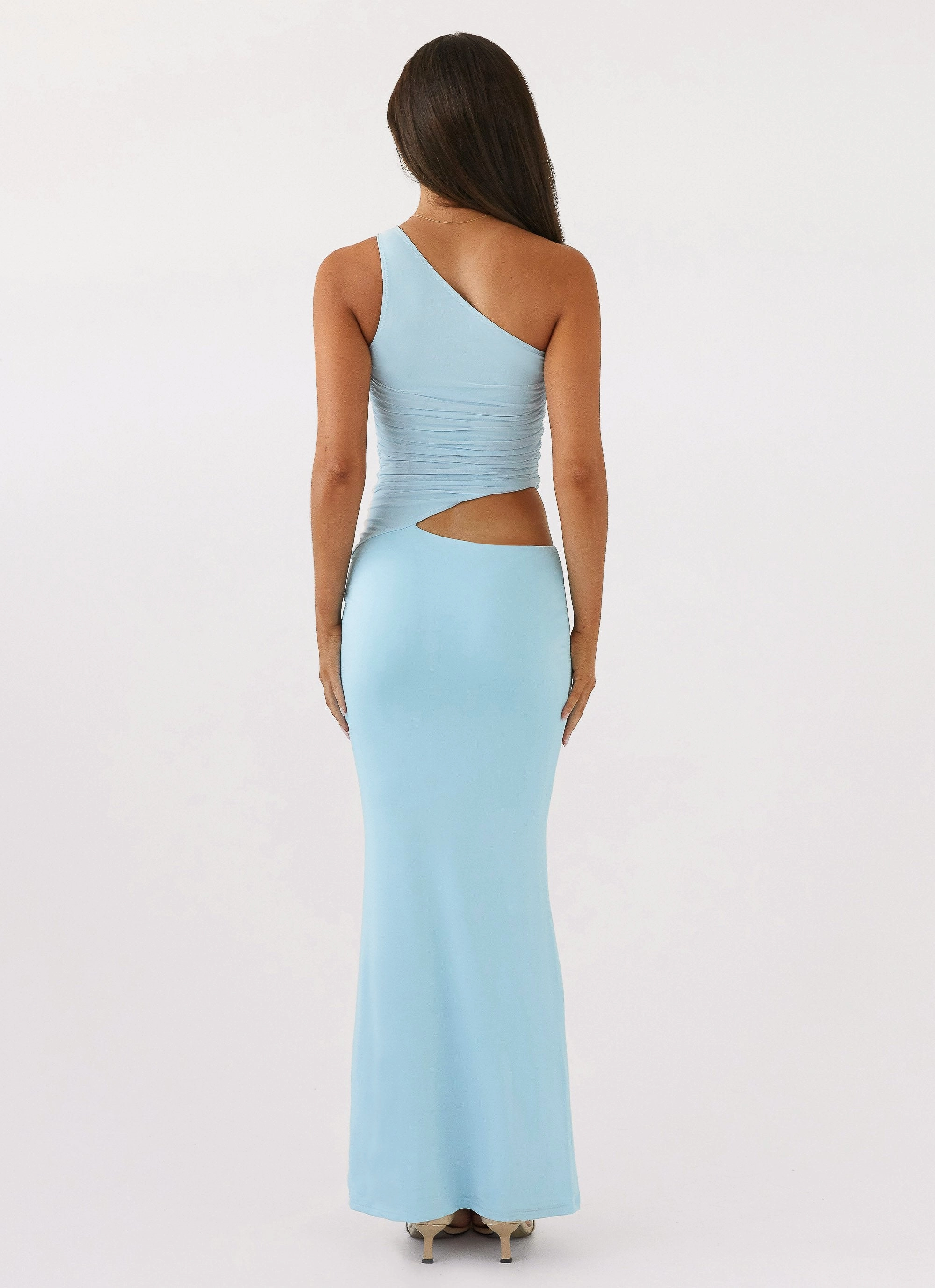 Seranella One Shoulder Maxi Dress - Sky Blue Minimalist fit-and-flare