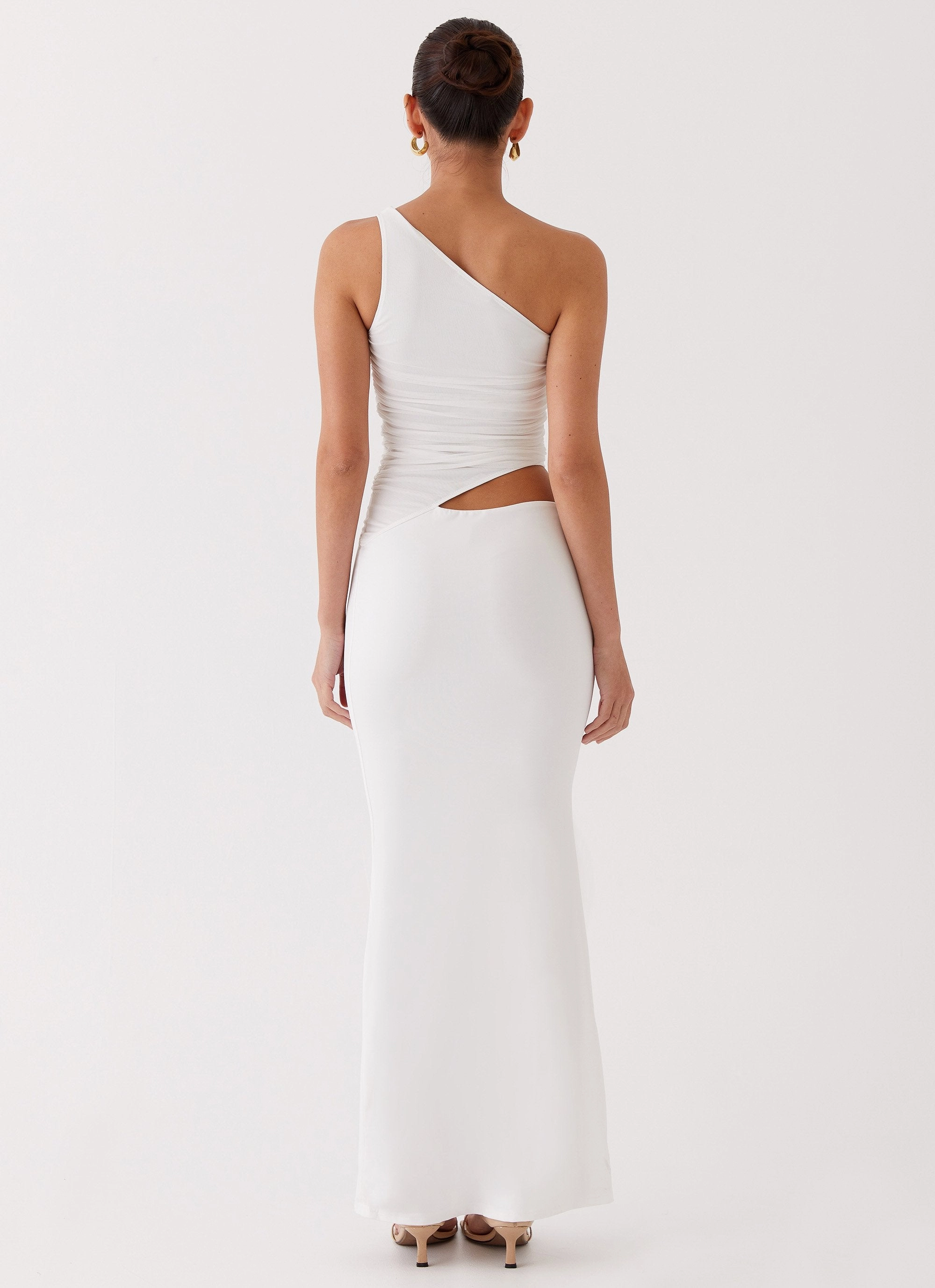 Seranella One Shoulder Maxi Dress - White Semi Casual Quilted-Lining