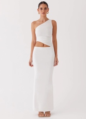 Seranella One Shoulder Maxi Dress - White Urban Classic Smooth Drape
