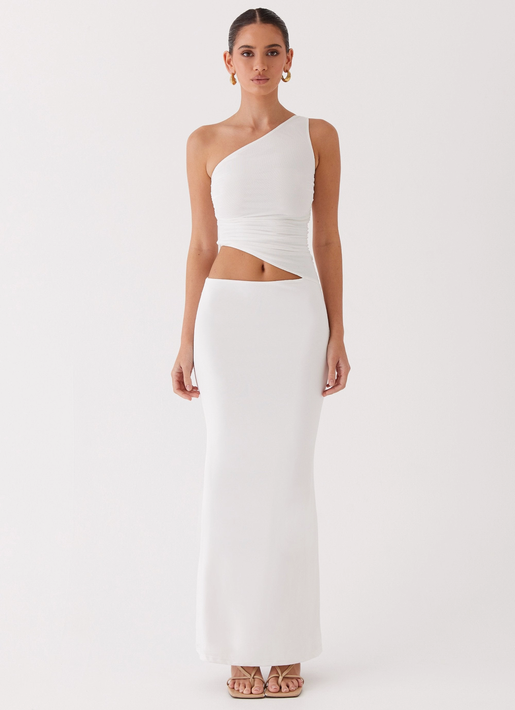 Seranella One Shoulder Maxi Dress - White Urban Classic Smooth Drape