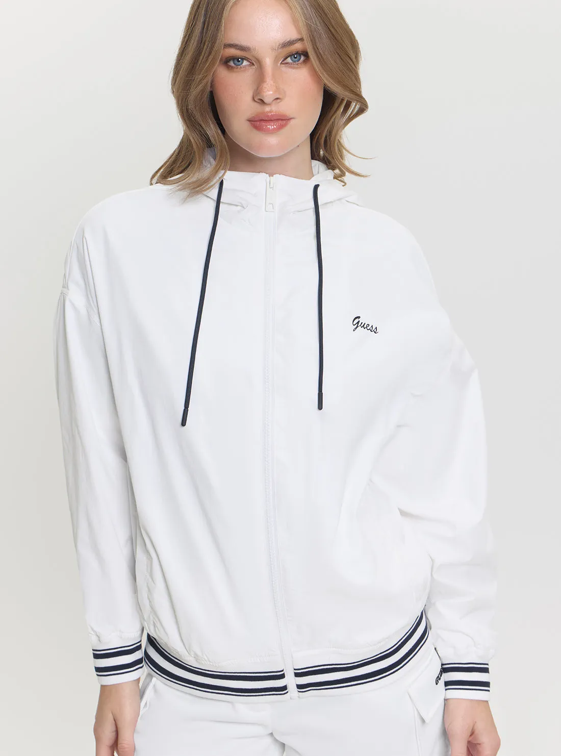 White Kale Active Windbreaker Jacket Rubberized Zippers