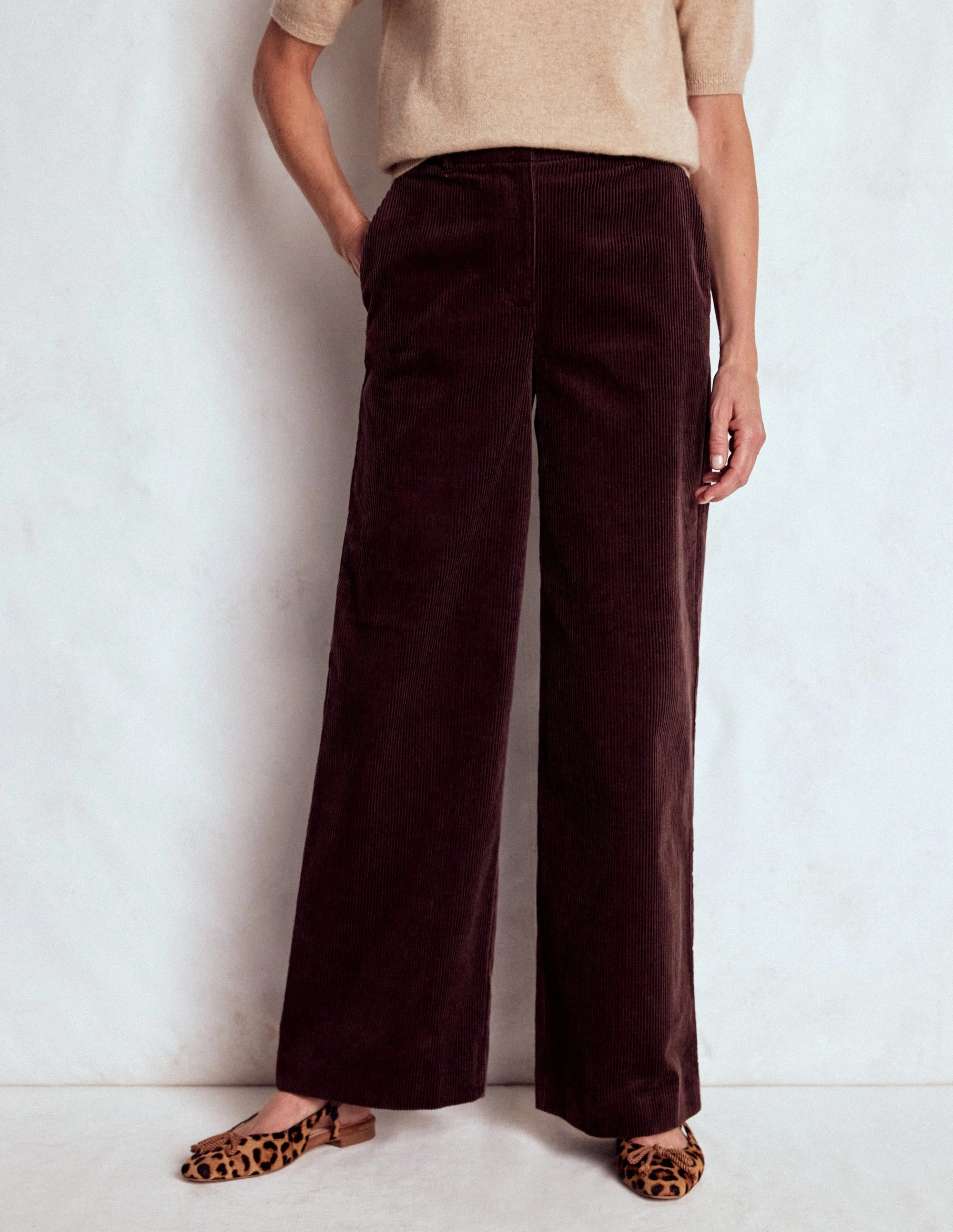 Modern Relaxed Water Resistant Finish Belgravia Cord Trousers-Deep Aubergine