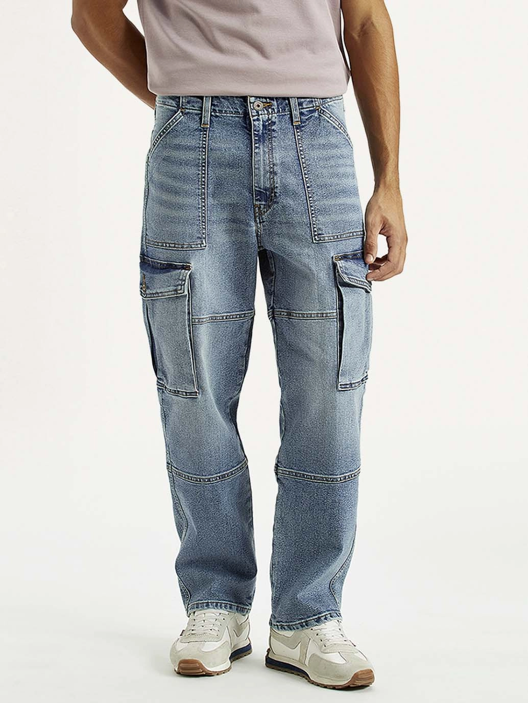 Men's 568 Mid Indigo Loose Fit Mid Rise Cargo Jeans No Fuss Style