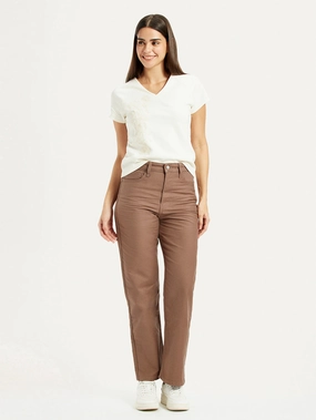 Couple Look Eco Friendly Everyday Wear Women's Brown Ribcage Straight Fit High Rise Jeans