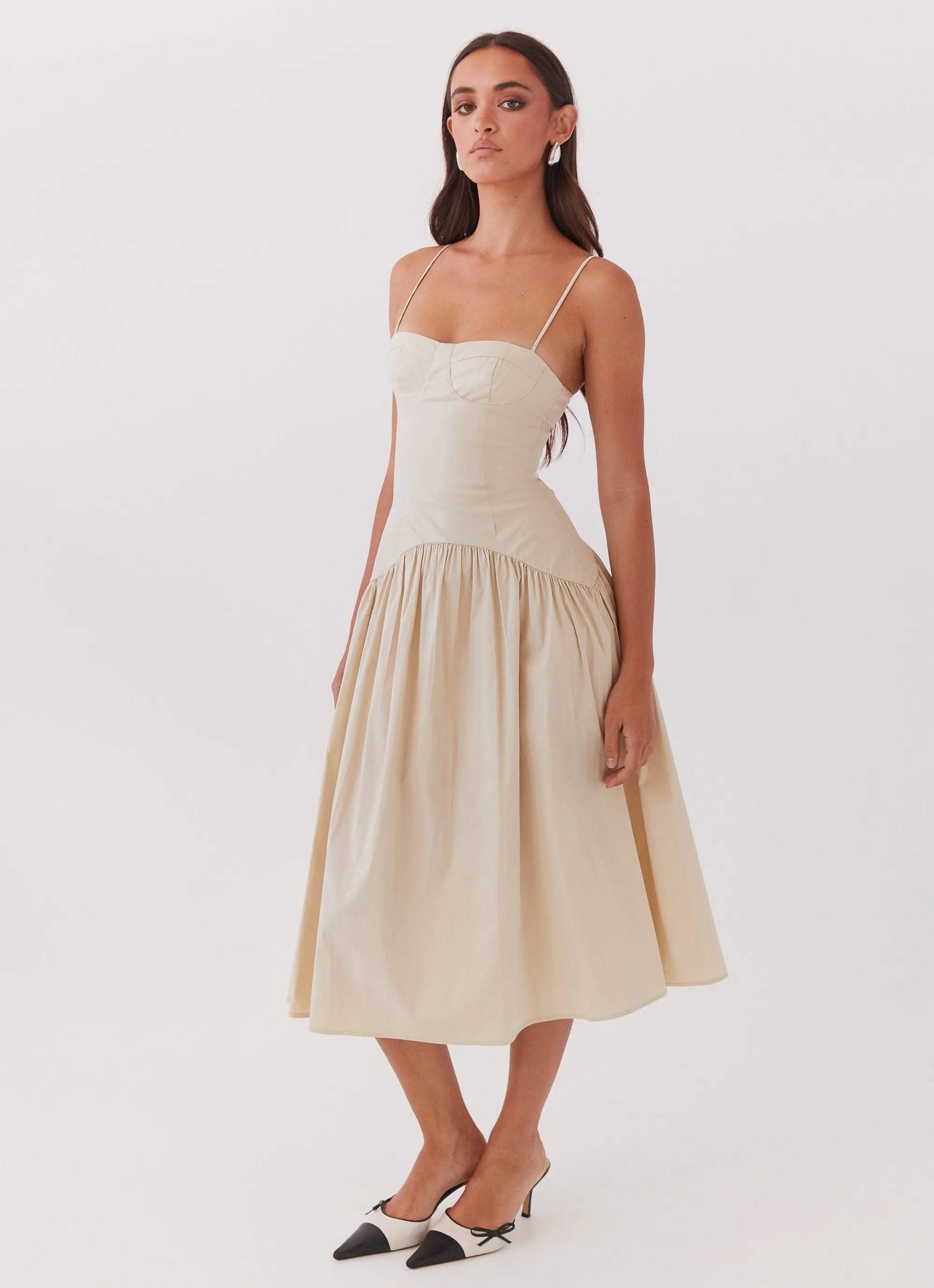 Smart Style Draped Layer Yvette Corset Midi Dress - Desert Sage