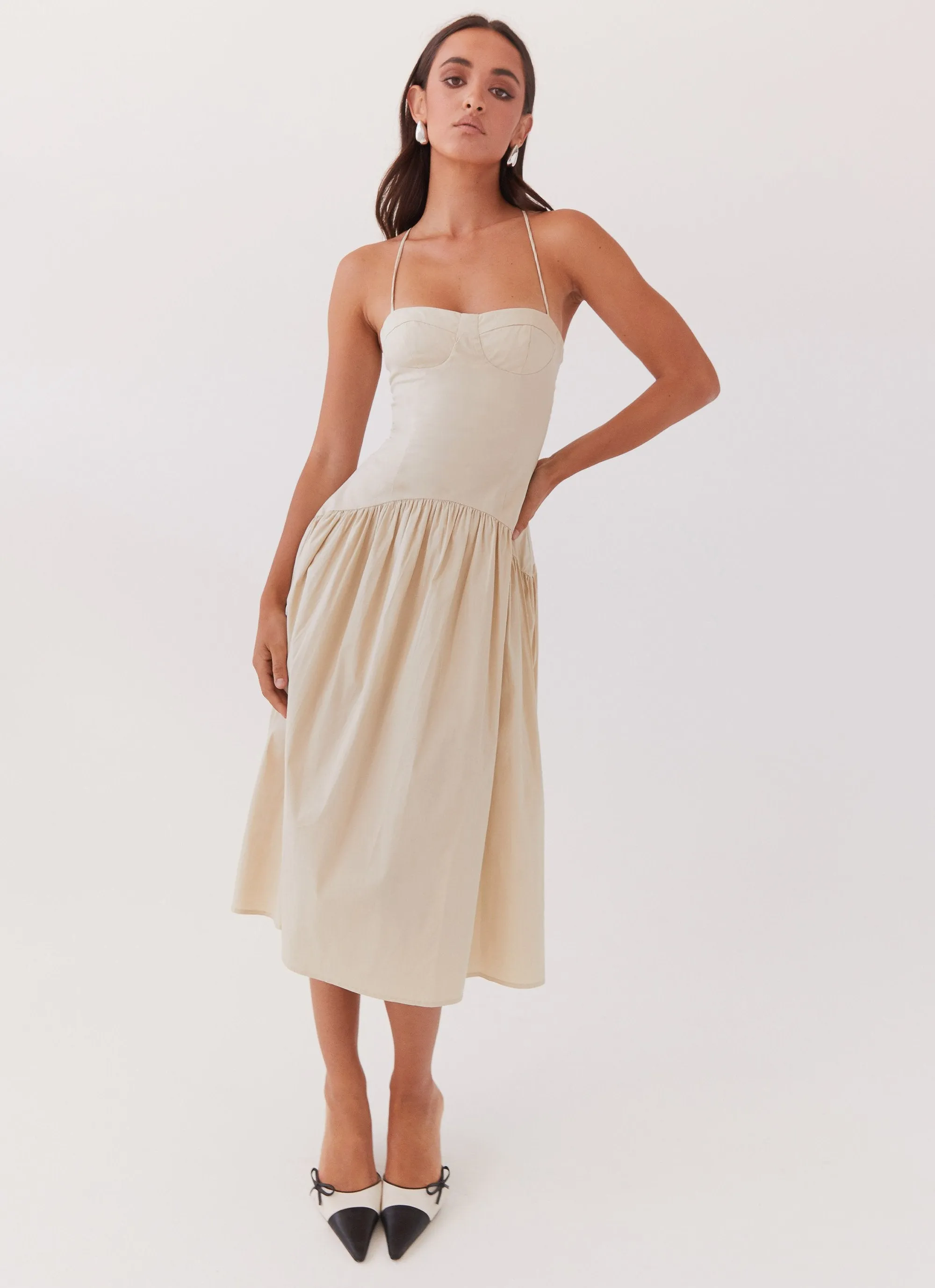 Pleat Breeze Chic Energy Yvette Corset Midi Dress - Desert Sage