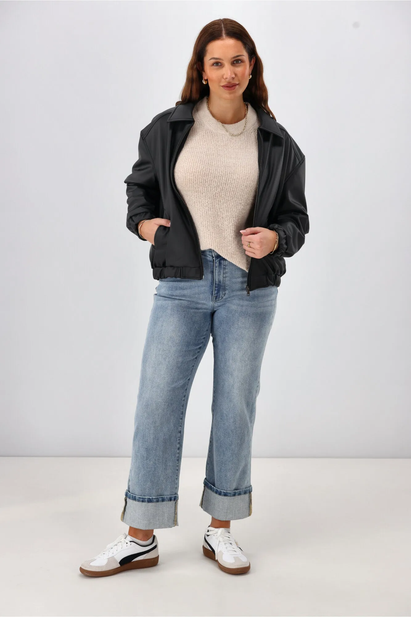 Lightweight Warmth Core Shine On Label Aidia Pleather Jacket Black