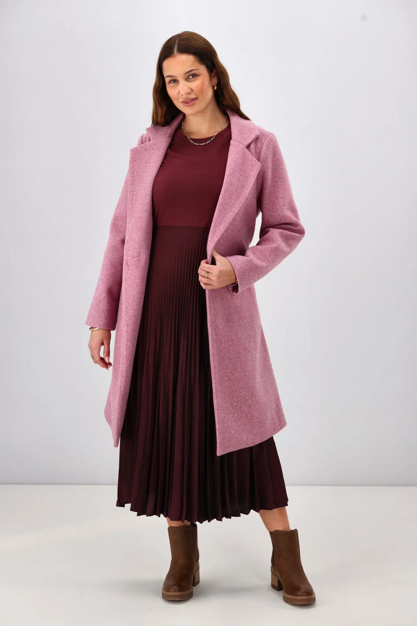 Shine On Label Caspian Winter Coat Pink Mid Length Design Heavyweight Fabric