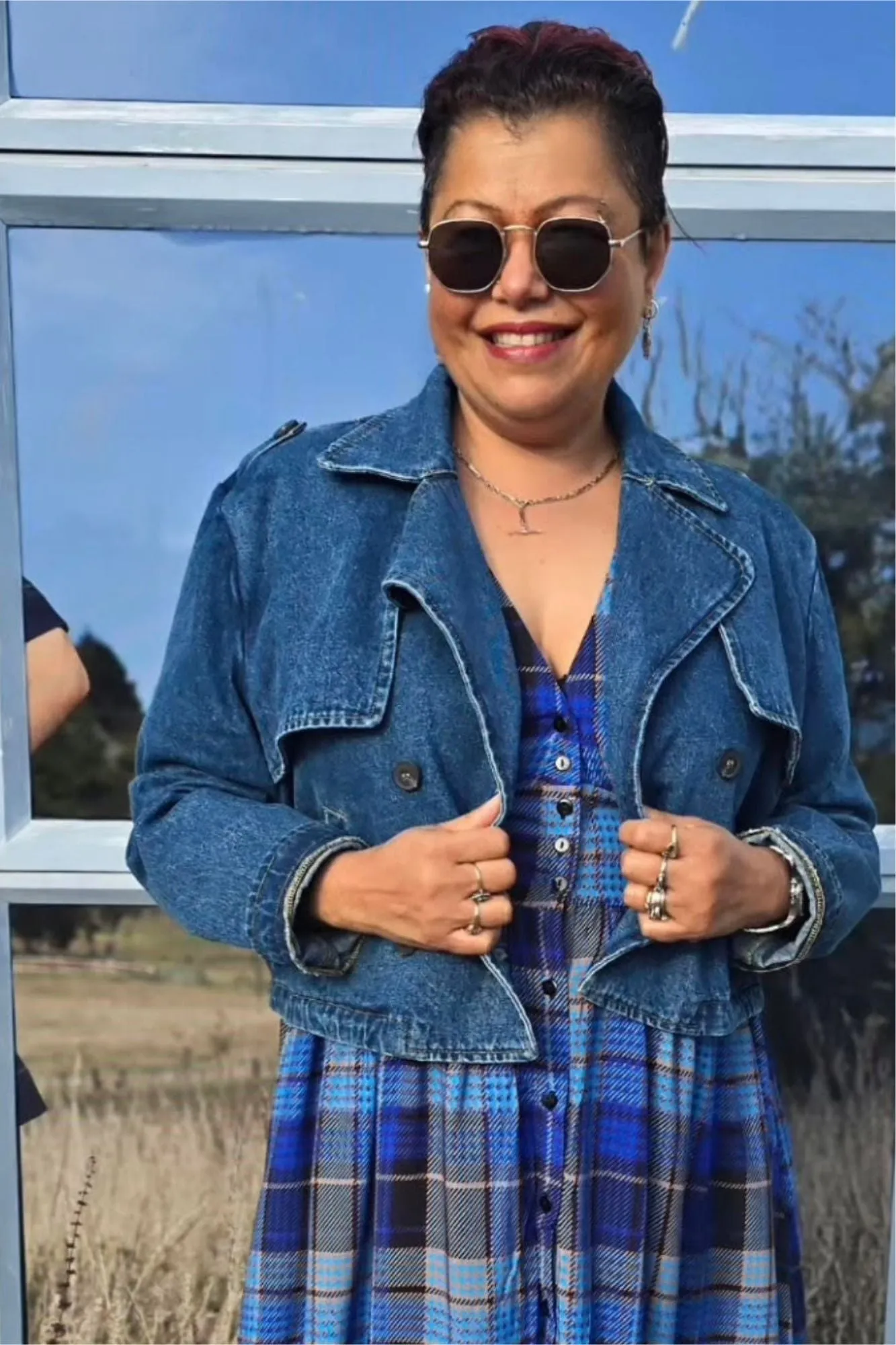 Lightweight Shell Shine On Label Mercedes Cropped Denim Trench