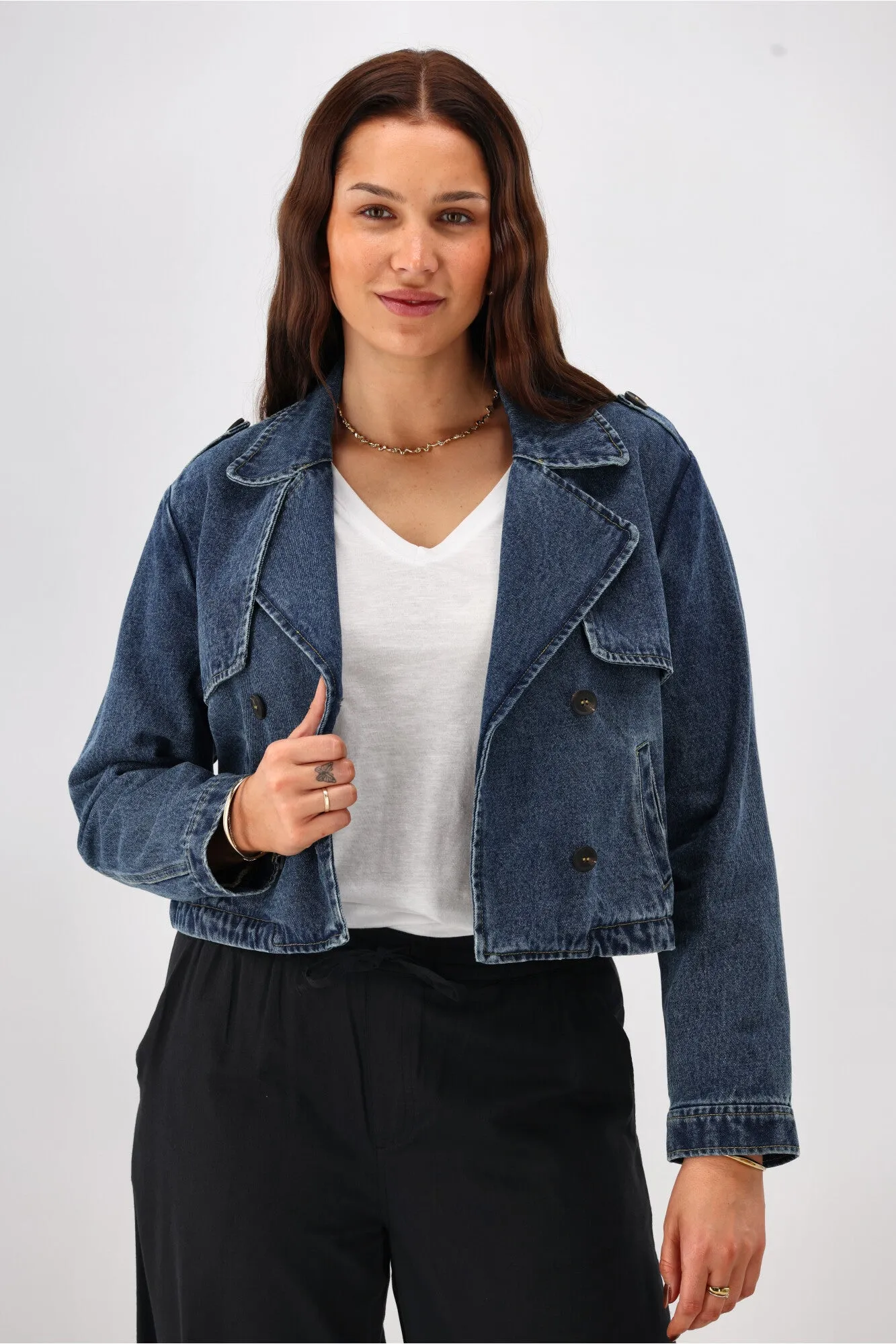 Shine On Label Mercedes Cropped Denim Trench ErgonomicCut